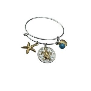 Alex and Ani Sea Turtle Starfish Charm Bangle Bracelet Silver Gold Tone Coastal